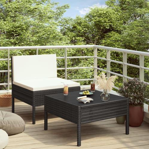 vidaXL 2-delige Loungeset met kussens poly rattan zwart, Tuin en Terras, Tuinsets en Loungesets, Loungeset, Nieuw, Verzenden