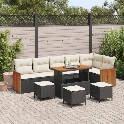 vidaXL 10-delige tuinset met kussens in zwart poly rattan en, Tuin en Terras, Tuinsets en Loungesets, Nieuw, Verzenden