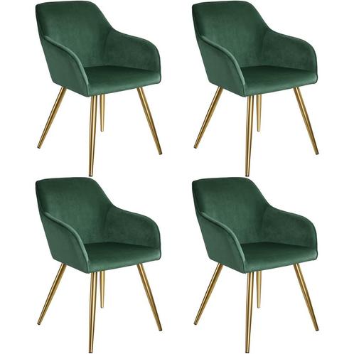 tectake Eetkamerstoel Marilyn fluweellook, gouden poten - do, Huis en Inrichting, Stoelen, Verzenden