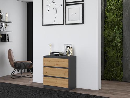 Ladekast antraciet eiken 3 lades Antraciet Eiken, Huis en Inrichting, Kasten | Ladekasten, 3 of 4 laden, 25 tot 50 cm, Nieuw, Overige houtsoorten