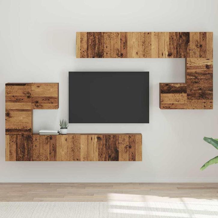 vidaXL Tv-meubelset 8 pcs Oud hout Medium 30.5 x 30 x 30 cm, Huis en Inrichting, Kasten |Televisiemeubels, Nieuw, Verzenden