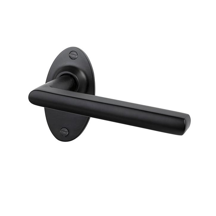 Deurklink Piatto in mat zwart en ovale rozetten, Doe-het-zelf en Bouw, Hang- en Sluitwerk, Klink of Kruk, Nieuw, IJzer, Ophalen of Verzenden