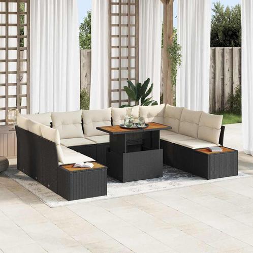 vidaXL Tuin Eettafel Set 10 pcs Zwart en Beige 100 x 55 x 73, Tuin en Terras, Tuinsets en Loungesets, Nieuw, Verzenden