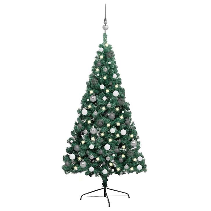 vidaXL Kunstkerstboom met verlichting en kerstballen half, Diversen, Kerst, Nieuw, Verzenden