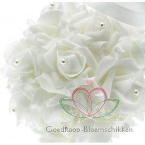 Pomander foamroosbal Wit 12 cm met pareltjes, Hobby en Vrije tijd, Knutselen, Nieuw
