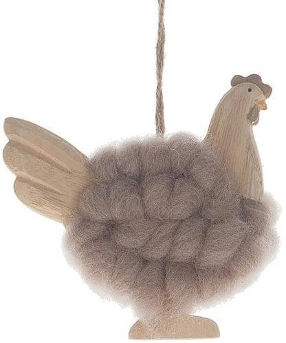 Houten Kip Hen Wol Pashm Hangend 9,5x10x2,5 cm, Hobby en Vrije tijd, Knutselen, Nieuw