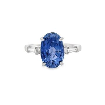 Ring Platina Saffier - Diamant - Drie stenen ring, Handtassen en Accessoires, Ringen, Nieuw