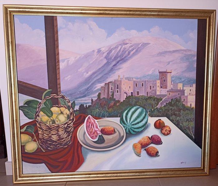 Italiaanse school (XX) - Veduta su Castello e Natura, Antiek en Kunst, Kunst | Schilderijen | Klassiek