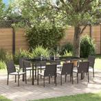 vidaXL Tuin Eettafel Set 9 pcs Bruin en Zwart PE Riet, Verzenden, Nieuw