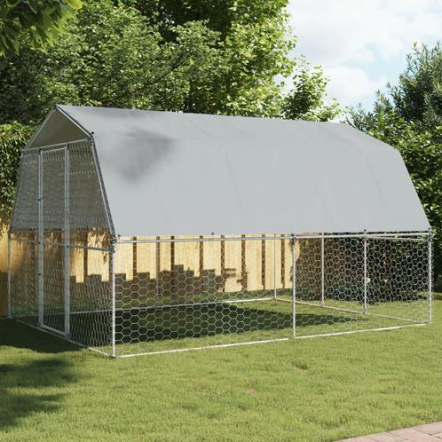 vidaXL Hondenkennel met dak en deur gegalvaniseerd staal, Animaux & Accessoires, Accessoires pour chiens, Envoi