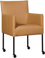 Bruine leren moderne kuipstoel - poot rond zwart met wiel -, Huis en Inrichting, Stoelen, Overige kleuren, Nieuw, Leer, Ophalen of Verzenden