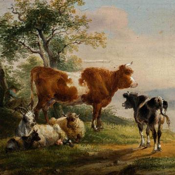 Italian painter (XVIII-XIX) - Landscape with cows, goats,