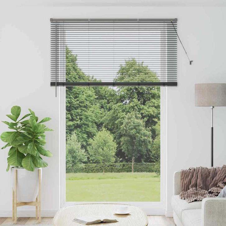 vidaXL Raamjaloezie met gordijnen Donkergrijs Aluminium, Huis en Inrichting, Stoffering | Gordijnen en Lamellen, Nieuw, Verzenden
