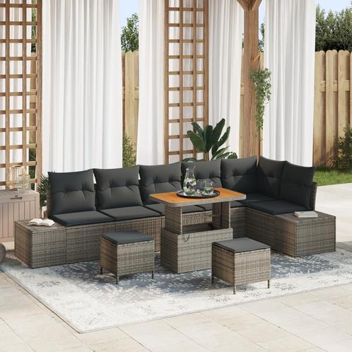 vidaXL 9-delige tuinset met kussens, grijs poly rattan en, Tuin en Terras, Tuinsets en Loungesets, Nieuw, Verzenden