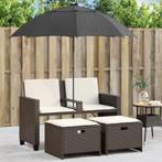 vidaXL Tuinbank 2-zits met parasol en voetenbanken poly, Tuin en Terras, Verzenden, Nieuw