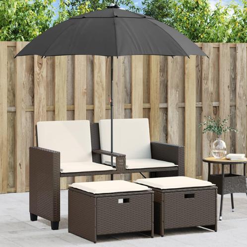 vidaXL Tuinbank 2-zits met parasol en voetenbanken poly, Tuin en Terras, Tuinsets en Loungesets, Nieuw, Verzenden