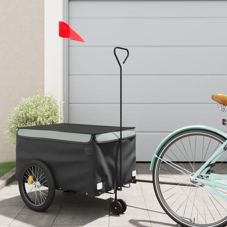 vidaXL Fietstrailer 30 kg ijzer zwart en grijs, Fietsen en Brommers, Fietsaccessoires | Aanhangwagens en Karren, Nieuw, Verzenden