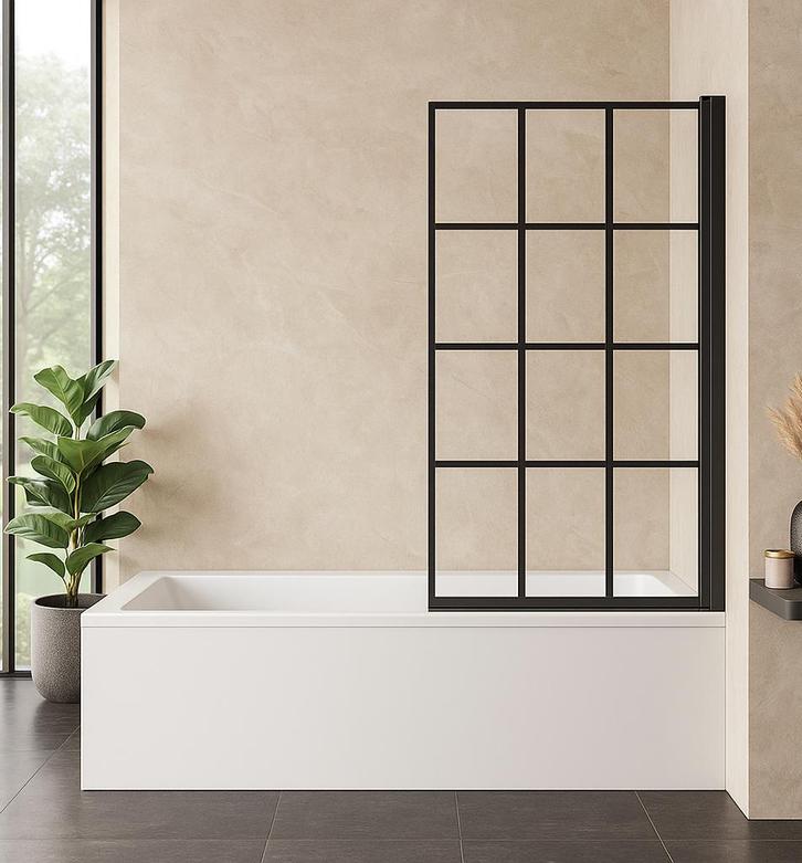 Badwand Riad 80 x 140 cm Zwart Badscherm Draaibaar 5 mm, Doe-het-zelf en Bouw, Sanitair, Nieuw, Verzenden