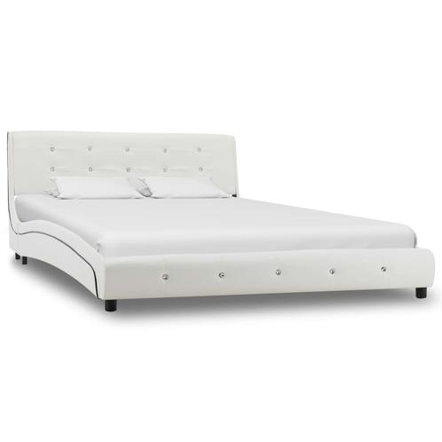 vidaXL Cadre de lit Blanc Similicuir 140 x 200 cm, Maison & Meubles, Chambre à coucher | Lits, Neuf, Envoi