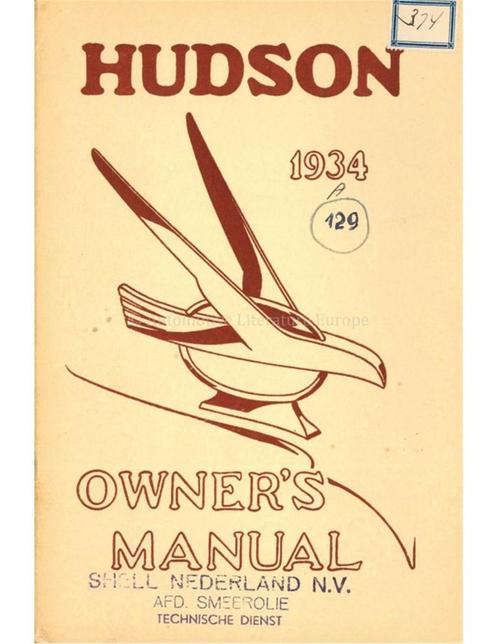 1934 HUDSON EIGHT INSTRUCTIEBOEKJE ENGELS, Auto diversen, Handleidingen en Instructieboekjes