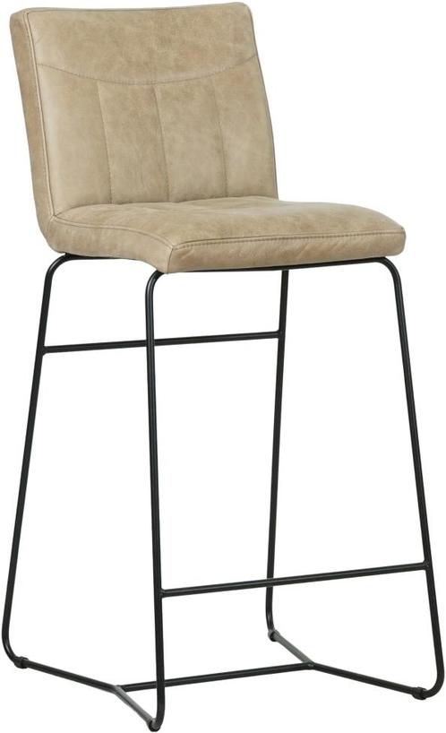 Taupe leren industriële barkruk - poot rond zwart - Vintage, Huis en Inrichting, Stoelen, Overige kleuren, Eén, Nieuw, Leer, Ophalen of Verzenden