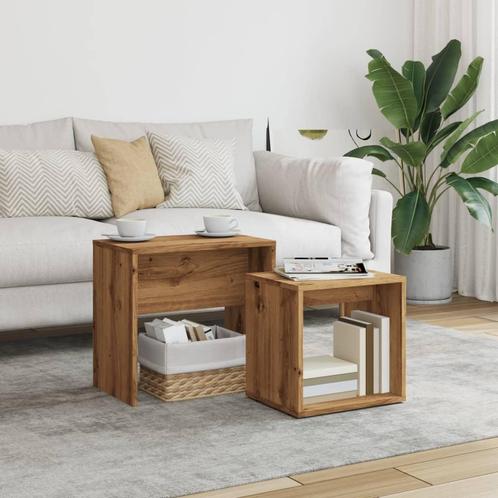 vidaXL 2-delige Tafeltjesset bewerkt hout artisanaal, Huis en Inrichting, Tafels | Salontafels, Nieuw, Verzenden