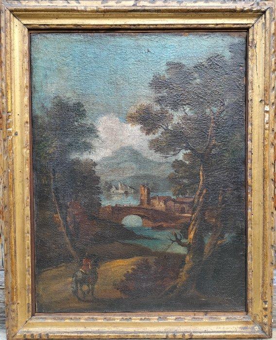 Scuola italiana (XVIII-XIX) - Cavaliere nel bosco (Paesaggio, Antiek en Kunst, Kunst | Schilderijen | Klassiek