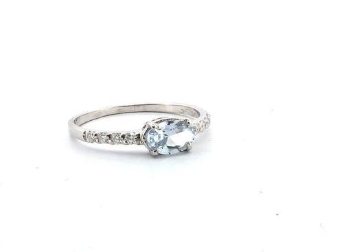 Zonder Minimumprijs - Ring - 18 karaat Witgoud Aquamarijn -, Handtassen en Accessoires, Ringen