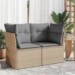 vidaXL Tuinbank 2-zits met kussens poly rattan beige, Verzenden, Nieuw