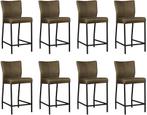 Set van 8 Groene leren moderne barkrukken - poot vierkant, Nieuw, Vijf, Zes of meer stoelen, Modern, Leer