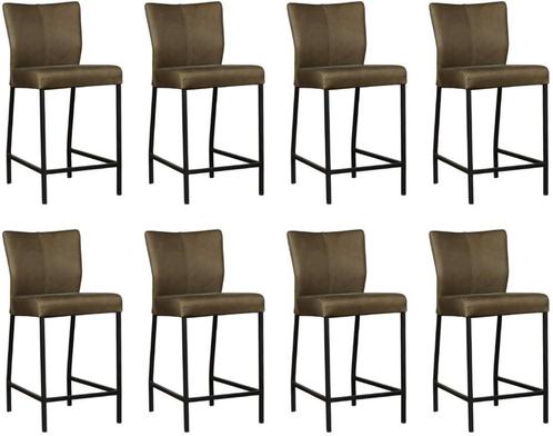Set van 8 Groene leren moderne barkrukken - poot vierkant, Huis en Inrichting, Stoelen, Nieuw, Vijf, Zes of meer stoelen, Leer