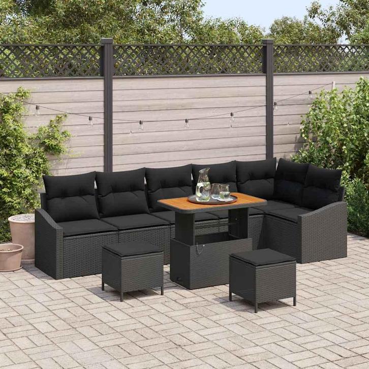 vidaXL Tuinbank Set met kussen met opslag 9 pcs Zwart Poly, Jardin & Terrasse, Ensembles de jardin, Envoi