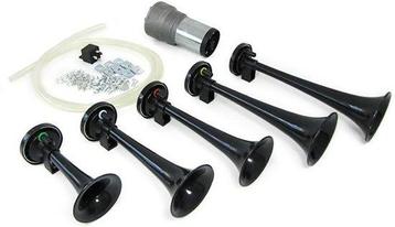 Fanfare hoorn pneumatisch 12 volt zwart met compressor -..., Ophalen of Verzenden