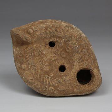 Rome antique, chrétien Terre cuite Lampe à huile avec croix.