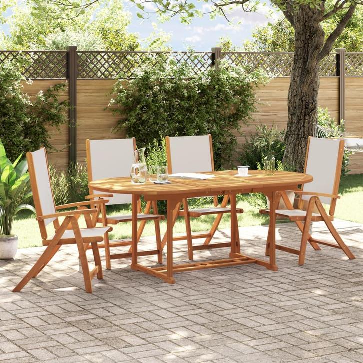vidaXL 5-delige Tuinset massief acaciahout en textileen, Tuin en Terras, Tuinsets en Loungesets, Tuinset, Nieuw, Verzenden