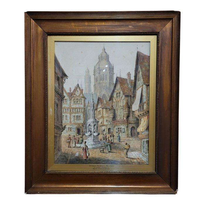 Henry Charles Heffer (1848-1931) - Street Fountain, Mayence, Antiek en Kunst, Kunst | Schilderijen | Klassiek