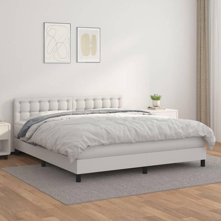 vidaXL Boxspring met matras kunstleer wit 160x200 cm, Maison & Meubles, Chambre à coucher | Lits, Envoi