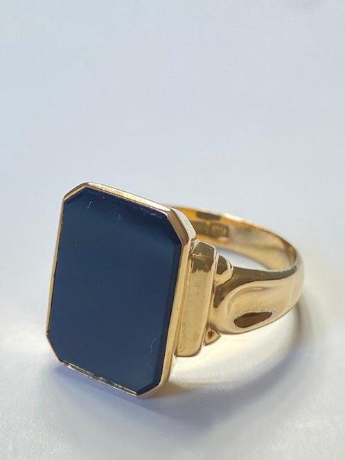 Zonder Minimumprijs - Ring - 18 karaat Geel goud Onyx, Handtassen en Accessoires, Ringen