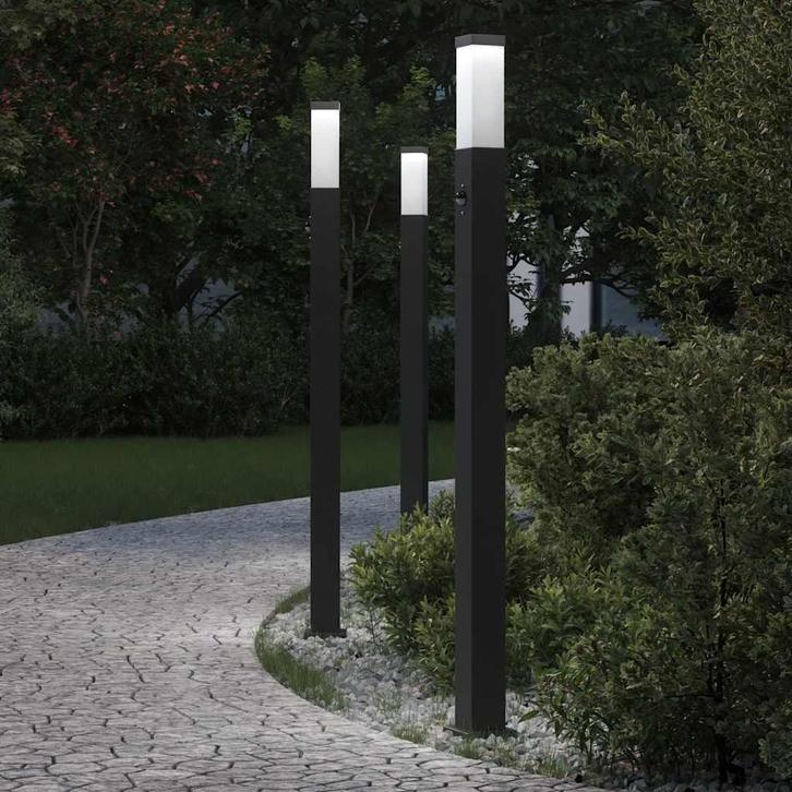 vidaXL Bolderverlichting met sensor 3 stuks 110 cm Zwart, Maison & Meubles, Lampes | Autre, Envoi