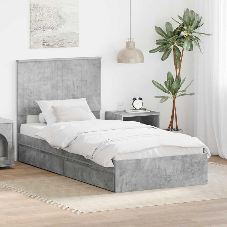 vidaXL Opbergbed met hoofdeinde Beton Grijs 90 x 200 cm, Maison & Meubles, Chambre à coucher | Lits, Envoi