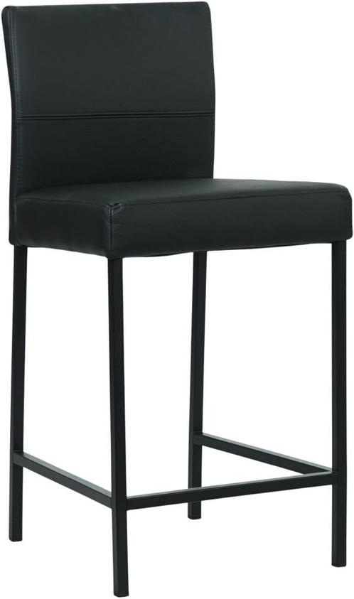 Zwarte leren moderne barkruk - poot vierkant zwart - Hermes, Huis en Inrichting, Barkrukken, 90 cm of meer, Met voetsteun, 1 kruk