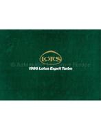1986 LOTUS ESPRIT TURBO BROCHURE ENGELS, Nieuw