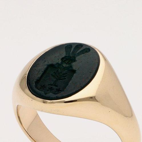 Ring - 14 karaat Geel goud - Zegelring / Heliotroop, Handtassen en Accessoires, Ringen