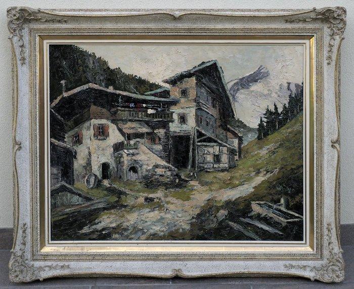 Willy Jager (XX) - Paesaggio alpino con baita, Antiquités & Art, Art | Peinture | Classique