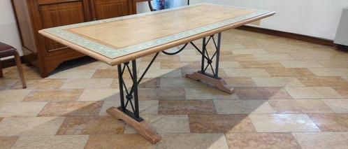 Tafel - hard hout, IJzer - Tafel met massief houten blad, Antiek en Kunst, Curiosa en Brocante