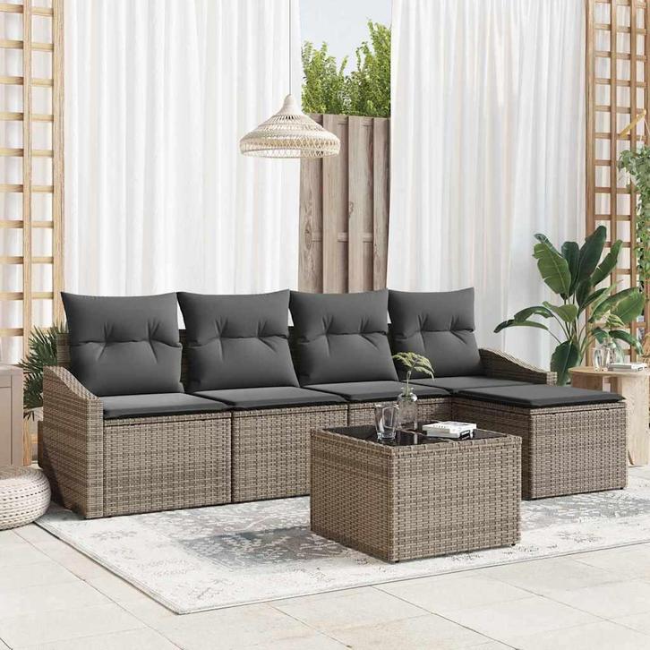 vidaXL Tuin Eettafel Set met kussen met opslag 6 pcs, Tuin en Terras, Tuinsets en Loungesets, Nieuw, Verzenden