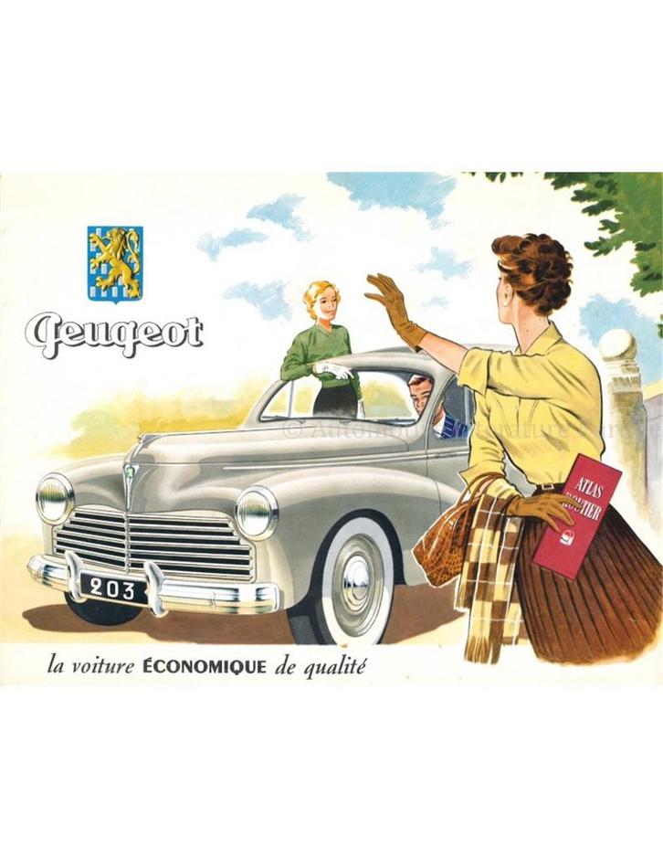 1954 PEUGEOT 203 BROCHURE FRANS, Boeken, Catalogussen en Folders, Ophalen of Verzenden