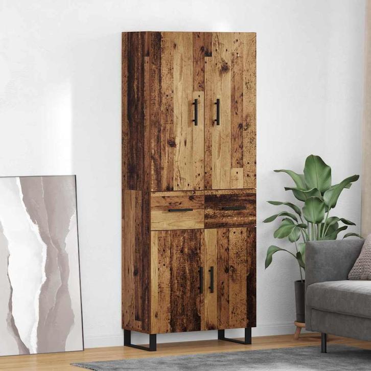 vidaXL Highboard met lade 2 pcs Oud Hout Gefabriceerd Hout, Huis en Inrichting, Kasten | Dressoirs, Nieuw, Verzenden