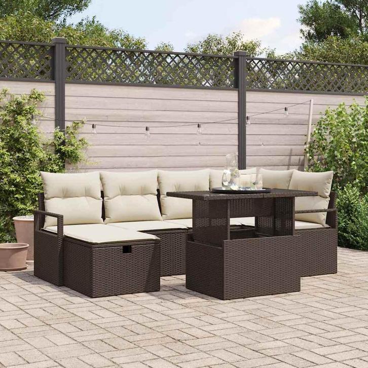 vidaXL Tuinbank Set met kussen met opslag 7 pcs Bruin Poly, Tuin en Terras, Tuinsets en Loungesets, Nieuw, Verzenden