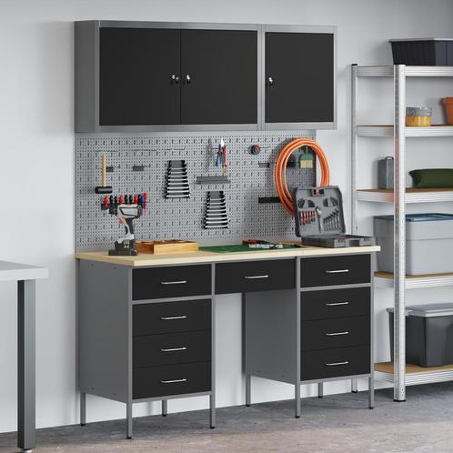 vidaXL Werk Cabinet met lade met opslag 8 pcs Zwart 150 x 55, Doe-het-zelf en Bouw, Hang- en Sluitwerk, Nieuw, Verzenden